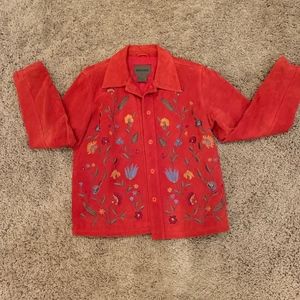 Brandon Thomas Red Suede Embroidered Jacket Size M